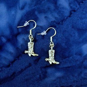 NEW Silvertone Cowboy Boot Earrings